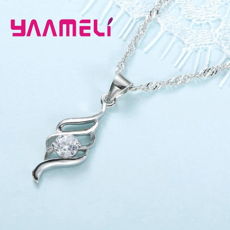 Jewelry Sets For Women Charms 925 Sterling Silver Color Pendant Necklace Hoop Earring Fashion Classic Collares Wedding Gift