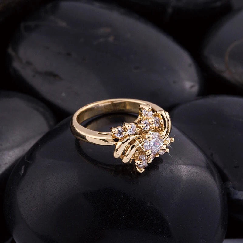 MxGxFam Fashion Gold Color Rings for Girls Women Daily Wear18kGoldPlated AAA+ Cubic Zircon