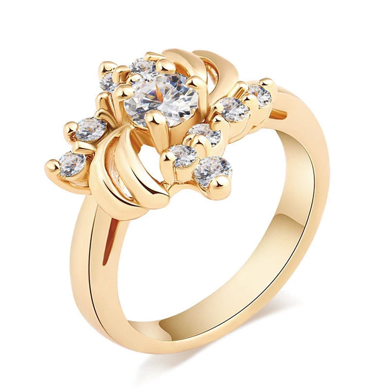 MxGxFam Fashion Gold Color Rings for Girls Women Daily Wear18kGoldPlated AAA+ Cubic Zircon
