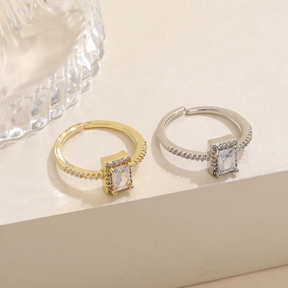 BenS 3 styles opening rings for women Brass cubic zirconia rectangle adjustable girls rings Fashion party Jewelry wholesale R11