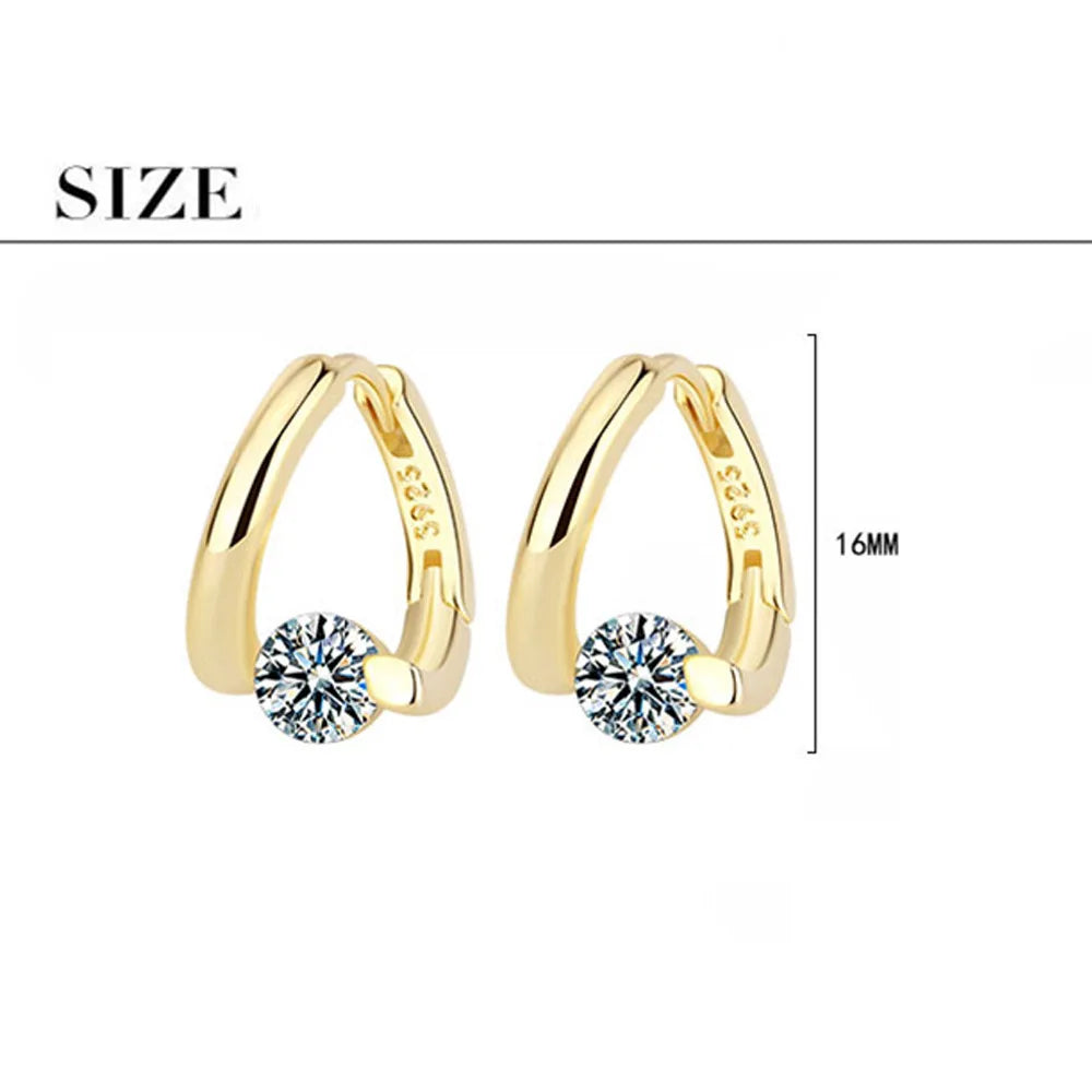 925 Sterling Silver Gold Crystals Simple Earrings For Women Fashion Wedding Luxury Jewelry 2024 Trend