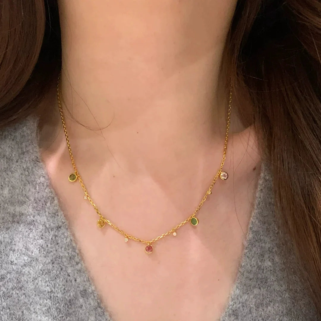 Foydjew Fashion Exquisite Rainbow Colorful Zircon Necklaces Bracelets Gold Color Multi-layer Rings Jewelry Sets For Women