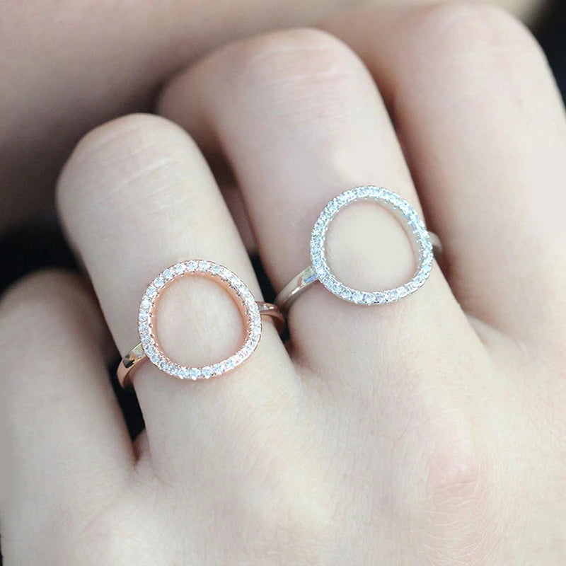 Rings For Women Summer Circle Personality Sweet Gift Rose White Gold Color All Size Fashion Jewelry R843 R844
