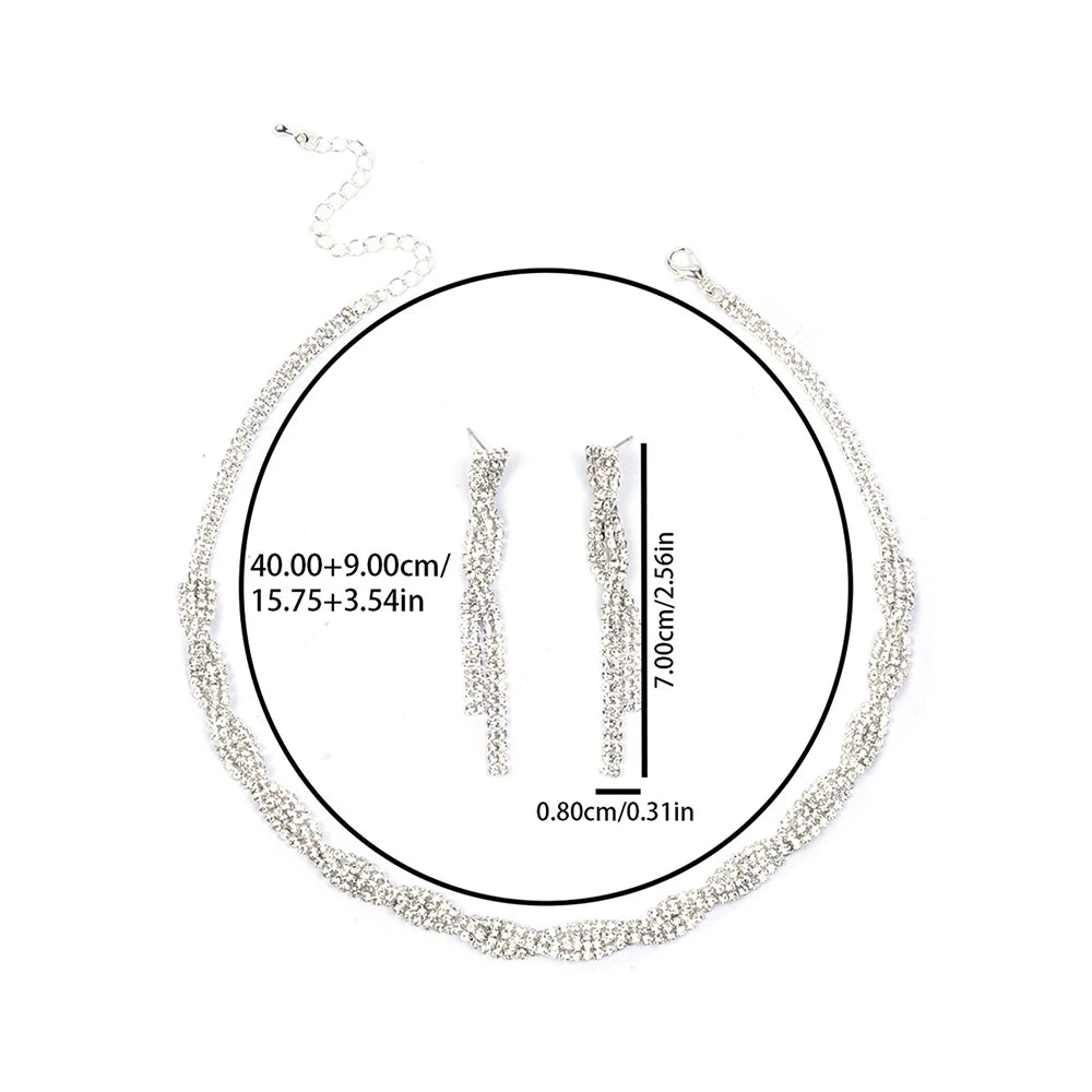 Female Fashion Exaggerated Jewelry Exquisite Silvery Earrings Necklace Set Choker Dinner Decorations For women