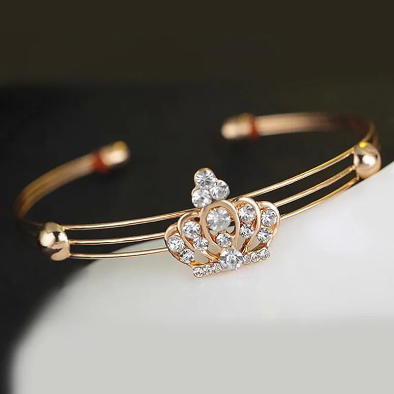 New 4pcs Luxury Gold Color Crown Jewelry Sets For Women Wedding Jewelry Crystal Necklace/Earring/Bracelet/Ring Set For Woman