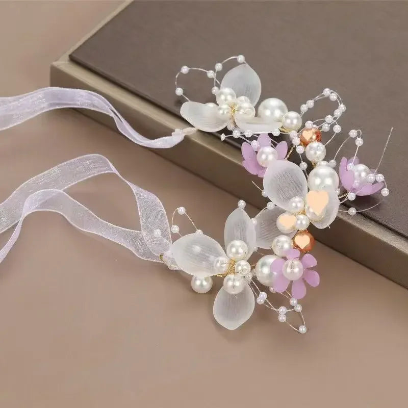 New Fairy Tale Children's Headband Golden Leaf & Pearl Flower Garland Crown Hairband Handmade for Girls Birthday Pageant