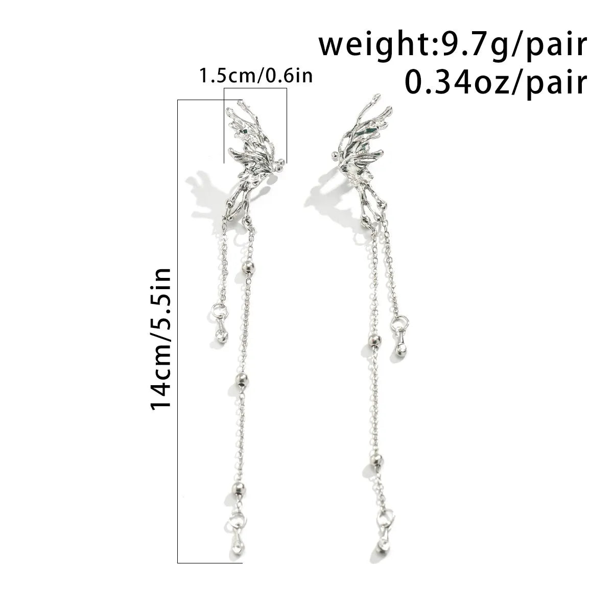 1Pair Elegant Elf Butterfly Long Tassel Clip Earrings for Women Wed Bridal Retro Kpop No Piercing Earbone Ear Cuff Jewelry Gift