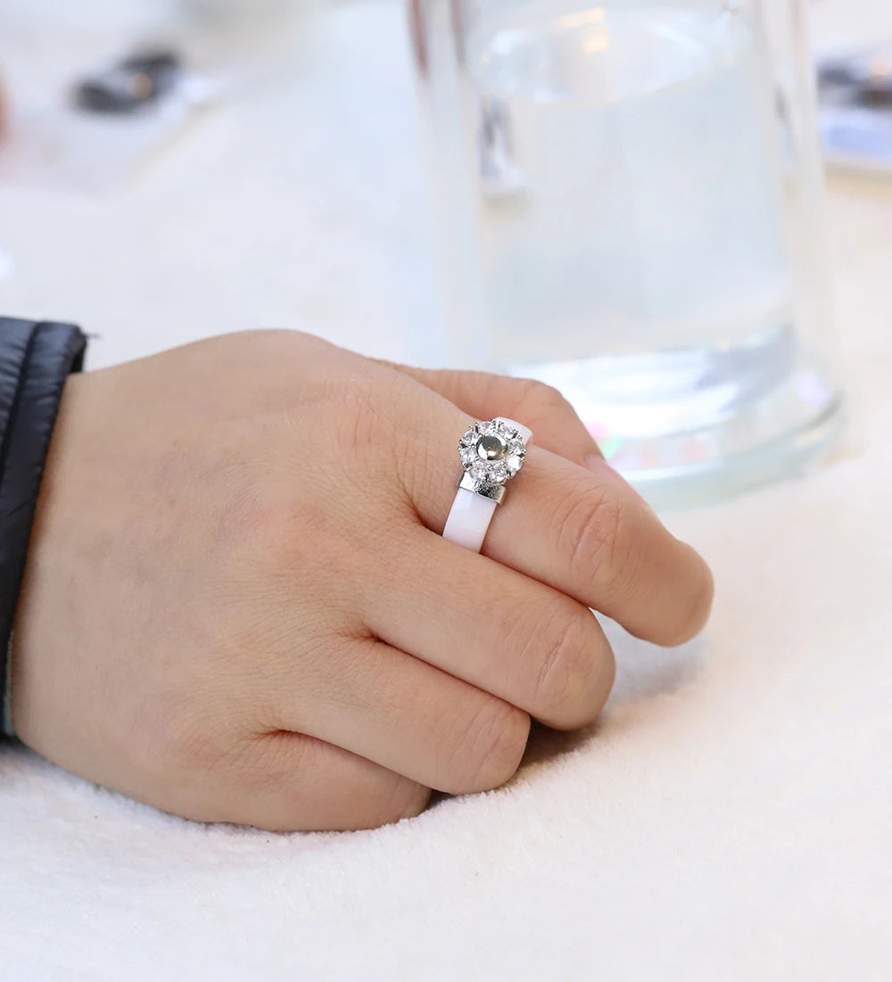 Female Girls Clear Crystal Geometric Ring Good Quality Healthy Ceramic Ring Promise Wedding Engagement Rings For Women  Gifts