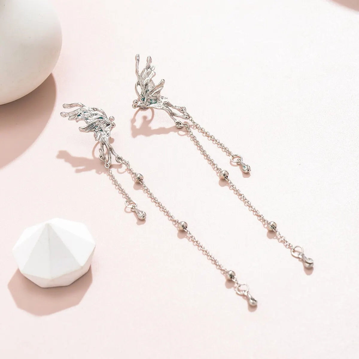 1Pair Elegant Elf Butterfly Long Tassel Clip Earrings for Women Wed Bridal Retro Kpop No Piercing Earbone Ear Cuff Jewelry Gift