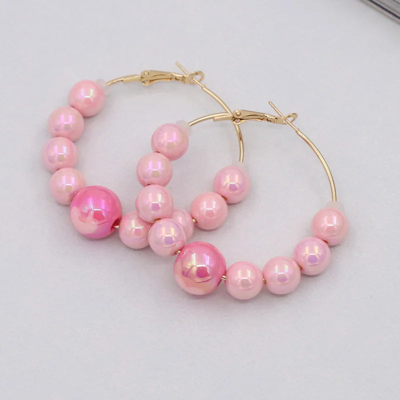 Earrings for Women Accessories 2025 New Fashion Round Beads Love Heart Colorful Hoop Earrings Leisure Party Vacation Jewelry