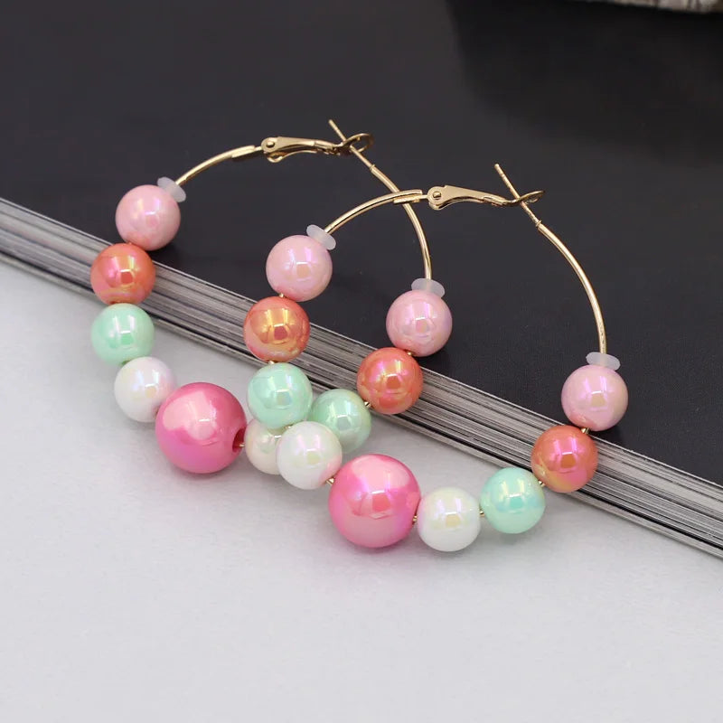 Earrings for Women Accessories 2025 New Fashion Round Beads Love Heart Colorful Hoop Earrings Leisure Party Vacation Jewelry