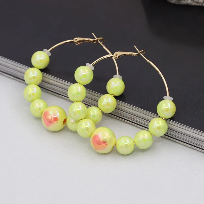 Earrings for Women Accessories 2025 New Fashion Round Beads Love Heart Colorful Hoop Earrings Leisure Party Vacation Jewelry