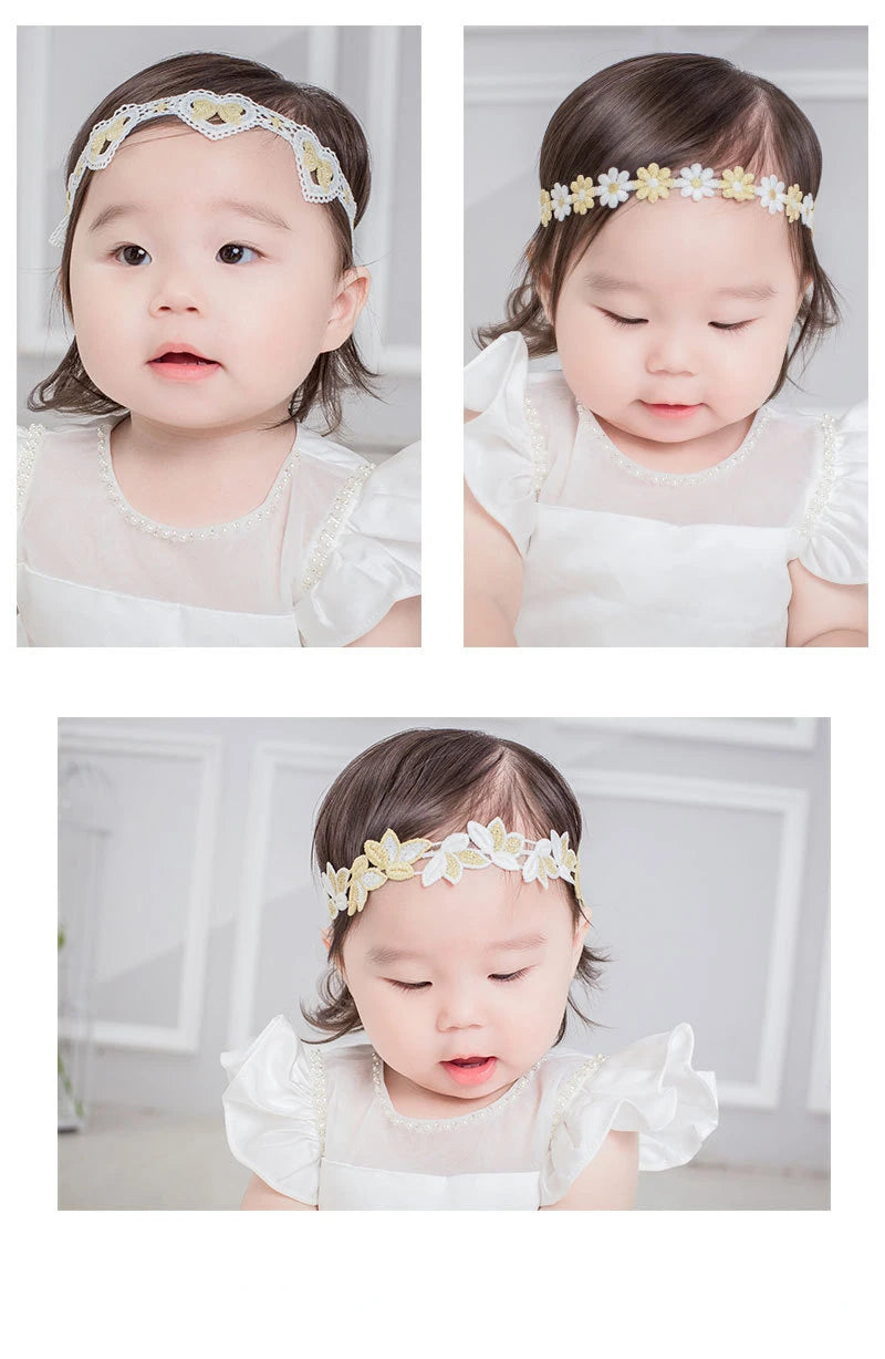 Princess Crown Flower Decor Elastic Hair Bands for Newborns Children Accessories Baby Girls Headbands Birthday Party Photo Props