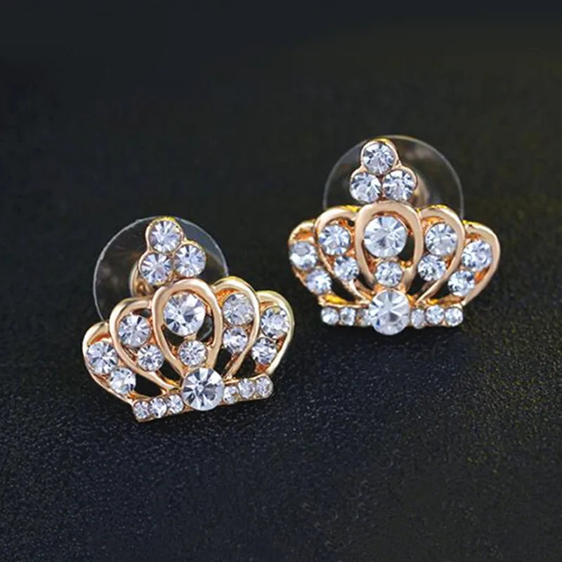 New 4pcs Luxury Gold Color Crown Jewelry Sets For Women Wedding Jewelry Crystal Necklace/Earring/Bracelet/Ring Set For Woman