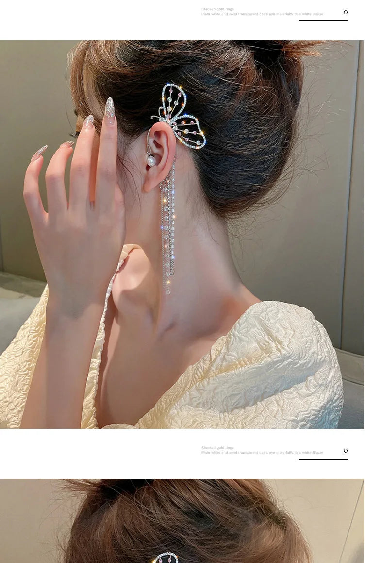 Ear Hanging Earrings Women New Trendy Long Autumn and Winter Super Fairy Ear Clip No Pierced Exaggerated Butterfly Earrings
