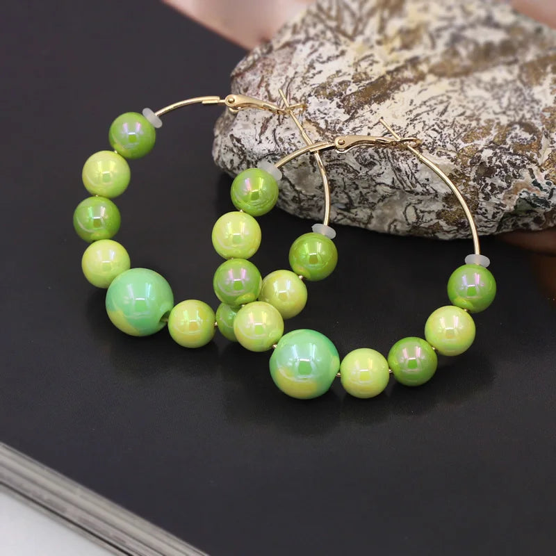 Earrings for Women Accessories 2025 New Fashion Round Beads Love Heart Colorful Hoop Earrings Leisure Party Vacation Jewelry