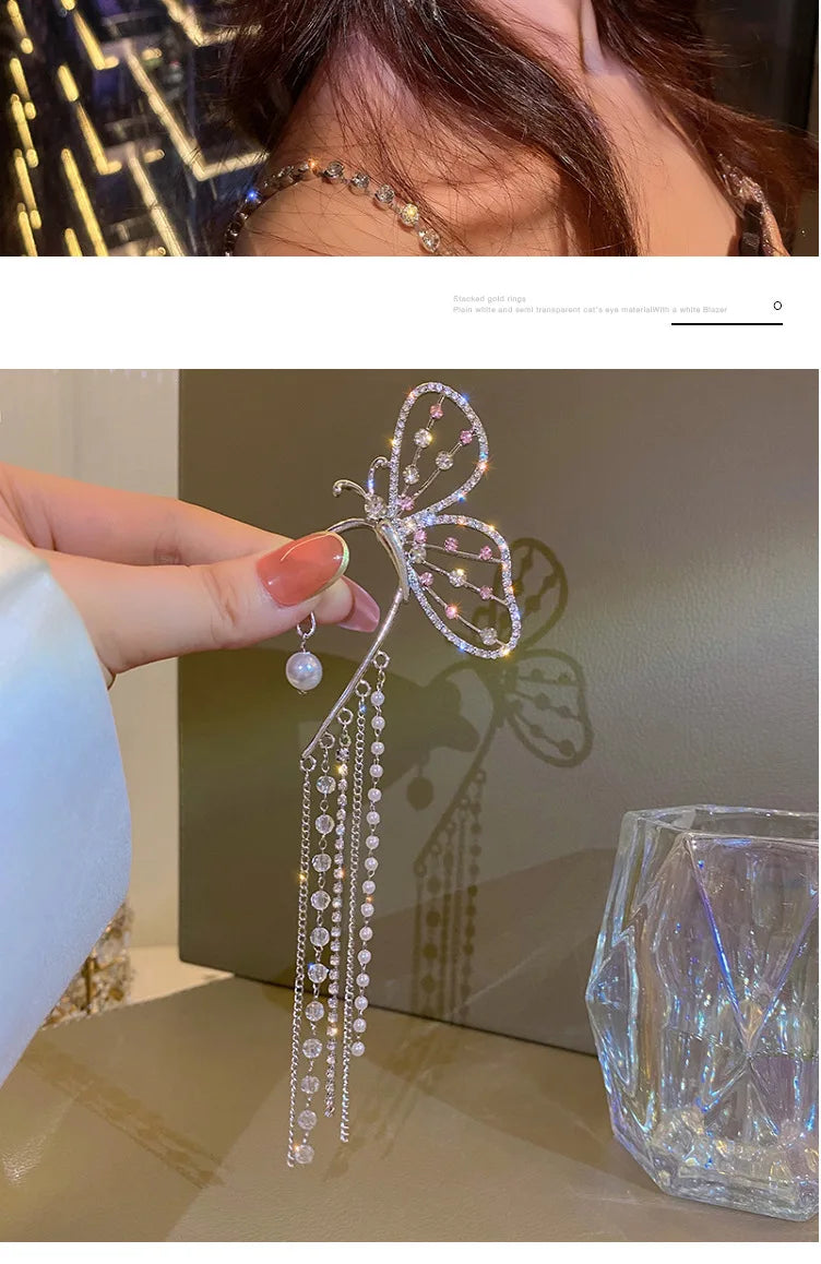 Ear Hanging Earrings Women New Trendy Long Autumn and Winter Super Fairy Ear Clip No Pierced Exaggerated Butterfly Earrings