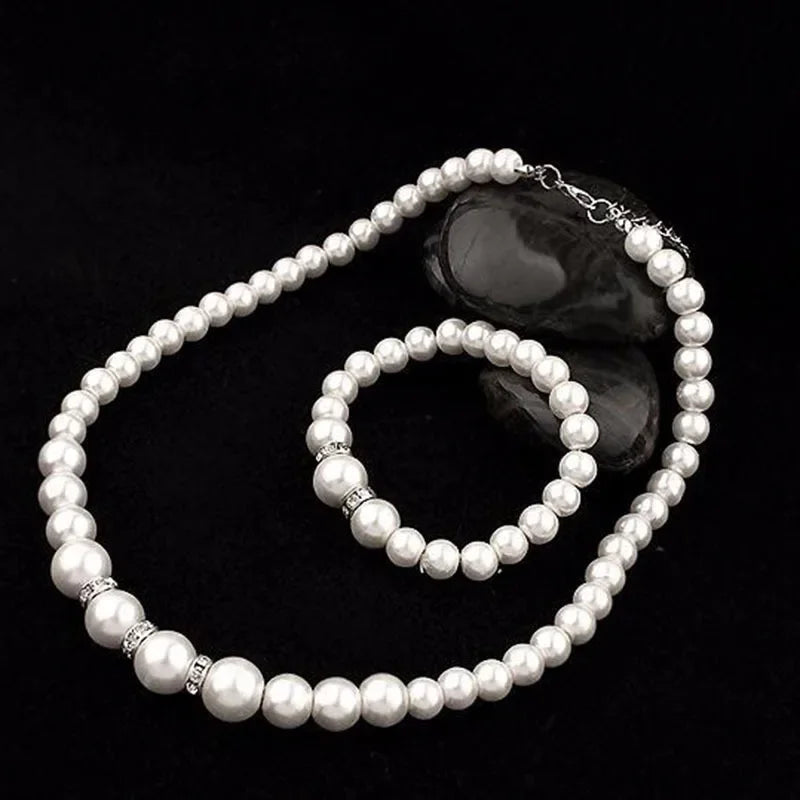 3pcs/set Faux Pearl Beaded Necklace & Bracelet & Earrings Set Jewelry Accessories