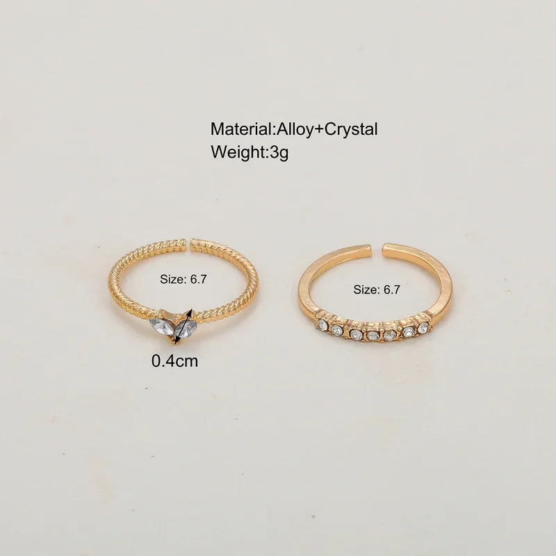 2pcs/set Gold Color Heart Zircon Rings Set for Women Girls Adjustable Minimalism Luxury Twist Ring Fashion Jewelry Wedding Gifts