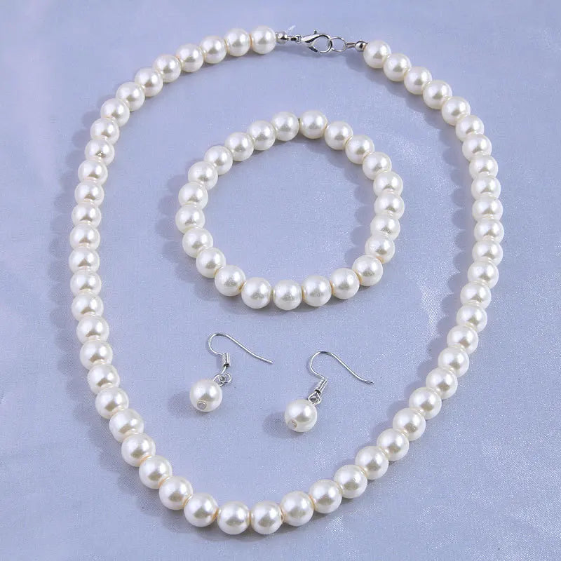 3pcs/set Faux Pearl Beaded Necklace & Bracelet & Earrings Set Jewelry Accessories