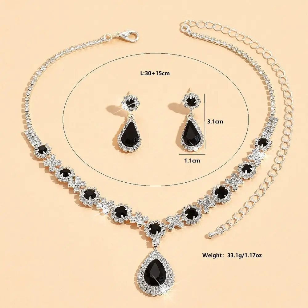 Fashionable Crystal Jewelry Necklace Earring Set Premium Water Drop Dangle Earrings Original Design Inlaid Zircon