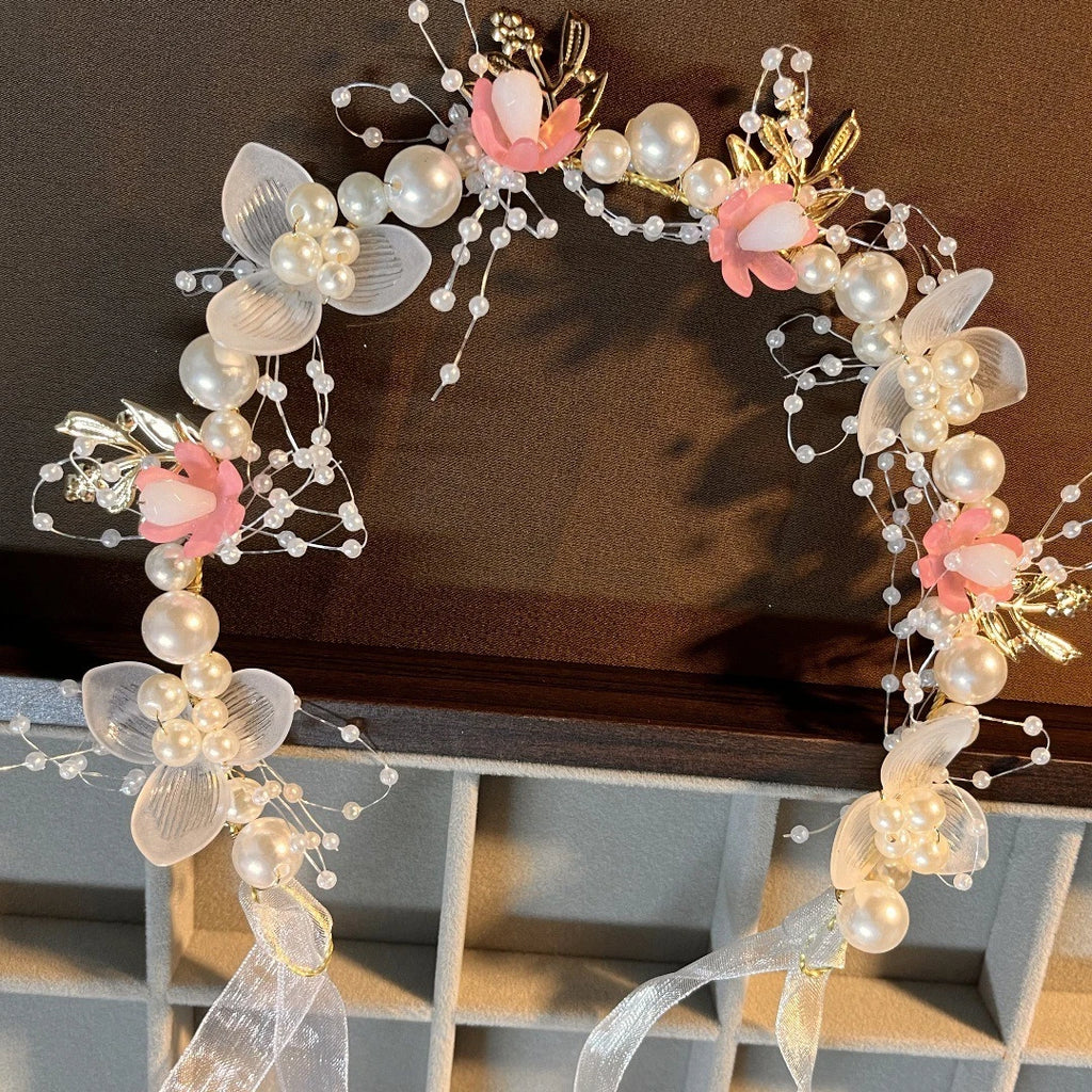 New Fairy Tale Children's Headband Golden Leaf & Pearl Flower Garland Crown Hairband Handmade for Girls Birthday Pageant