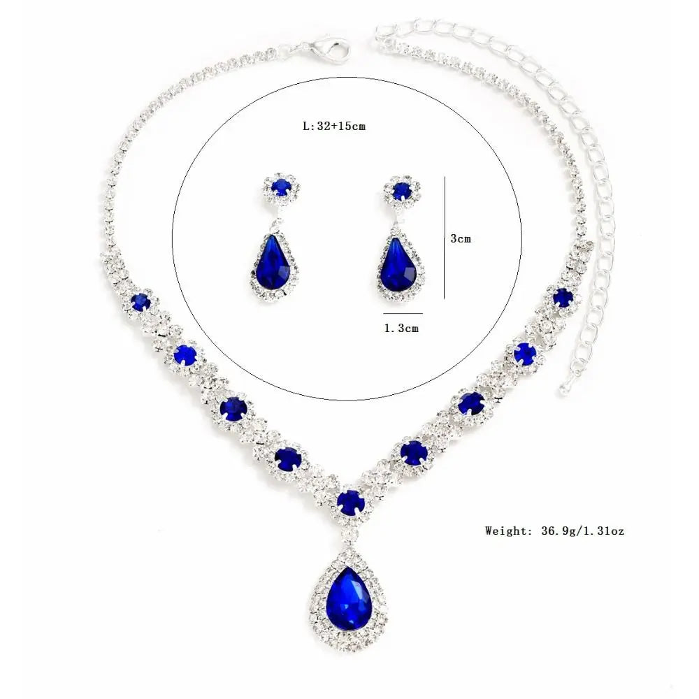 Fashionable Crystal Jewelry Necklace Earring Set Premium Water Drop Dangle Earrings Original Design Inlaid Zircon