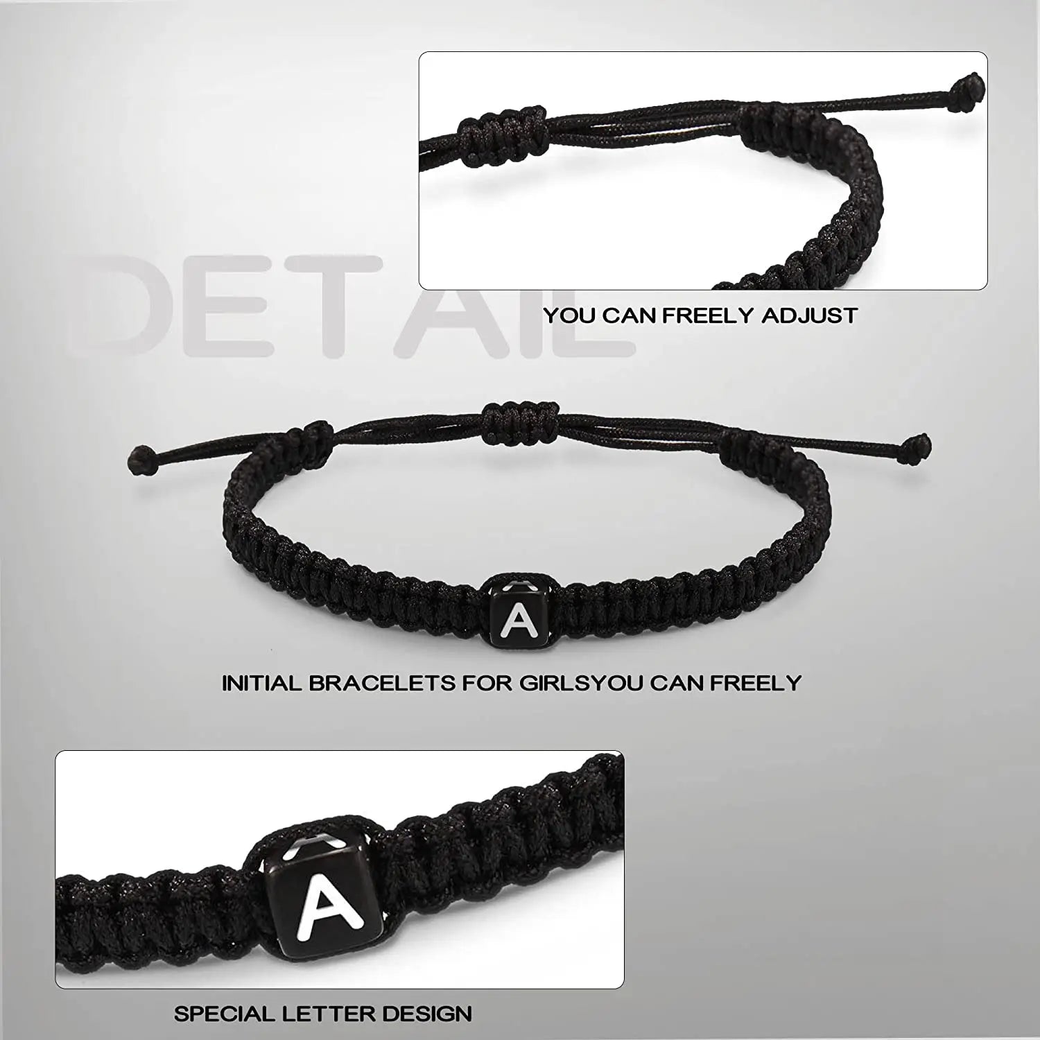 26 Letter Initial Bracelets for Women Teen Girls Woven Rope Braided Graduation Mother's Day Gifts for Her Adjustable A-Z Jewelry