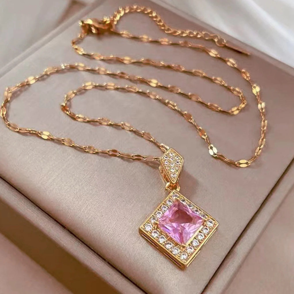 Exquisite Geometry Square Necklace Earrings Jewelry Set Charm Ladies Jewelry Fashion Bridal Accessory Set Romantic Gift