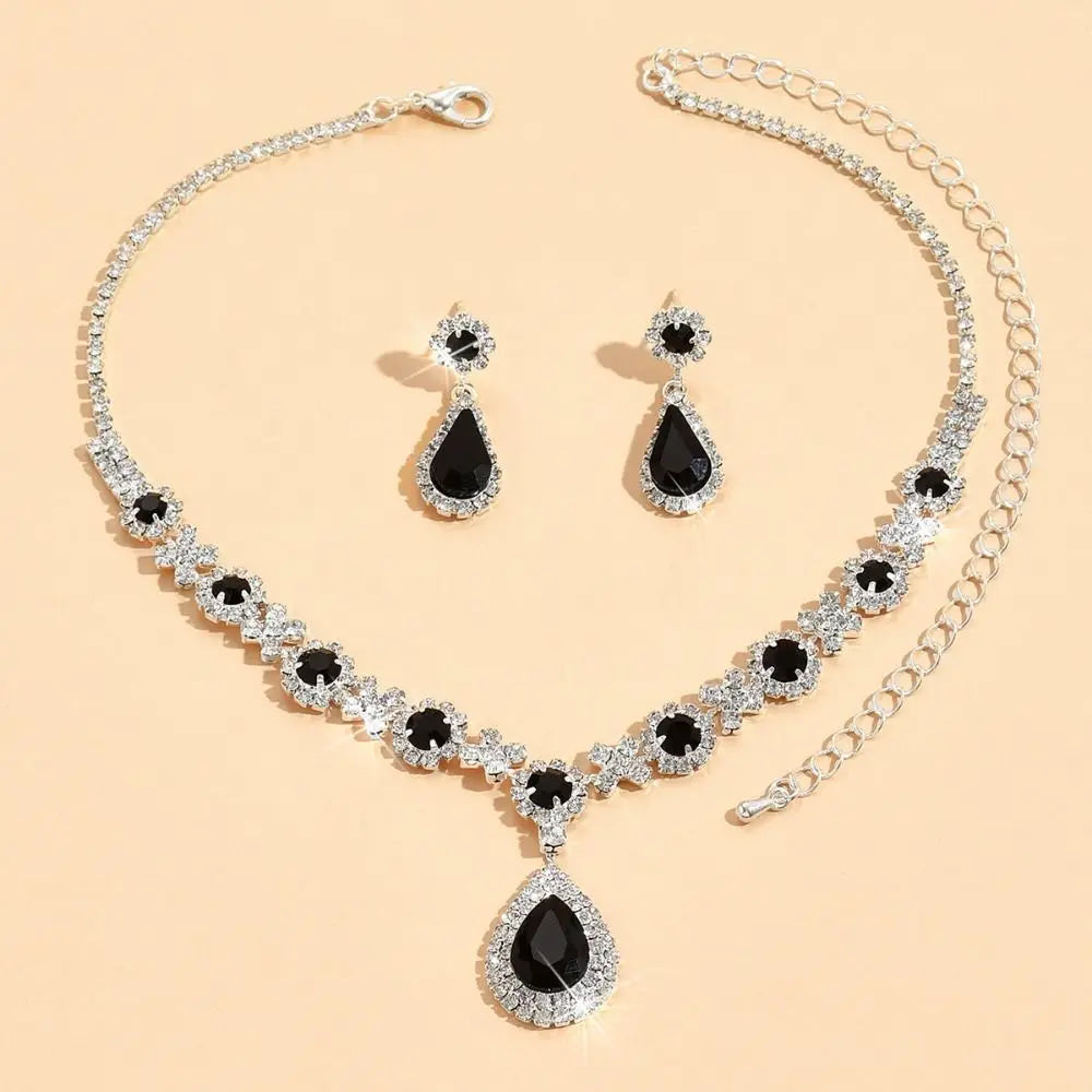 Fashionable Crystal Jewelry Necklace Earring Set Premium Water Drop Dangle Earrings Original Design Inlaid Zircon