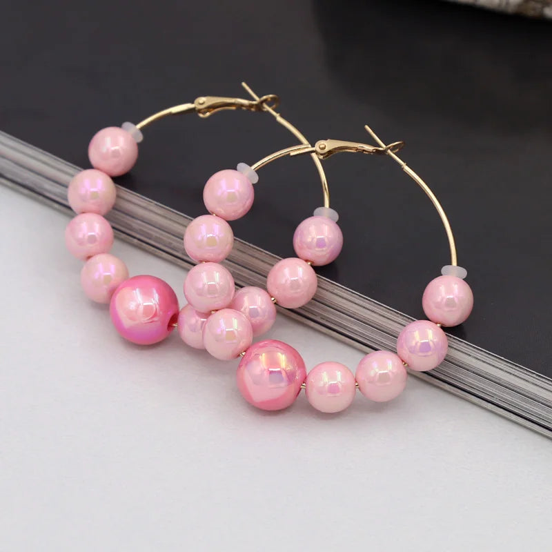 Earrings for Women Accessories 2025 New Fashion Round Beads Love Heart Colorful Hoop Earrings Leisure Party Vacation Jewelry
