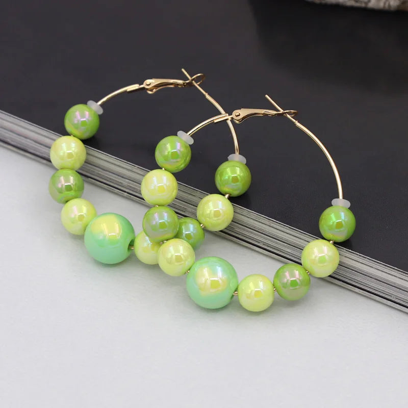 Earrings for Women Accessories 2025 New Fashion Round Beads Love Heart Colorful Hoop Earrings Leisure Party Vacation Jewelry
