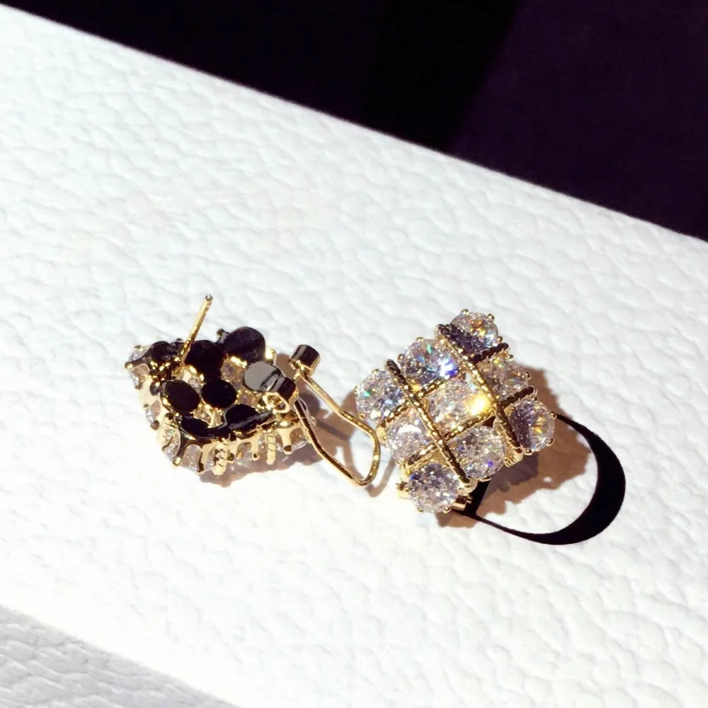 14k Real Gold Plated Sparkling Square ZirconiaJewelry Accessories Gifts Wholesale Luxury Earring For Women