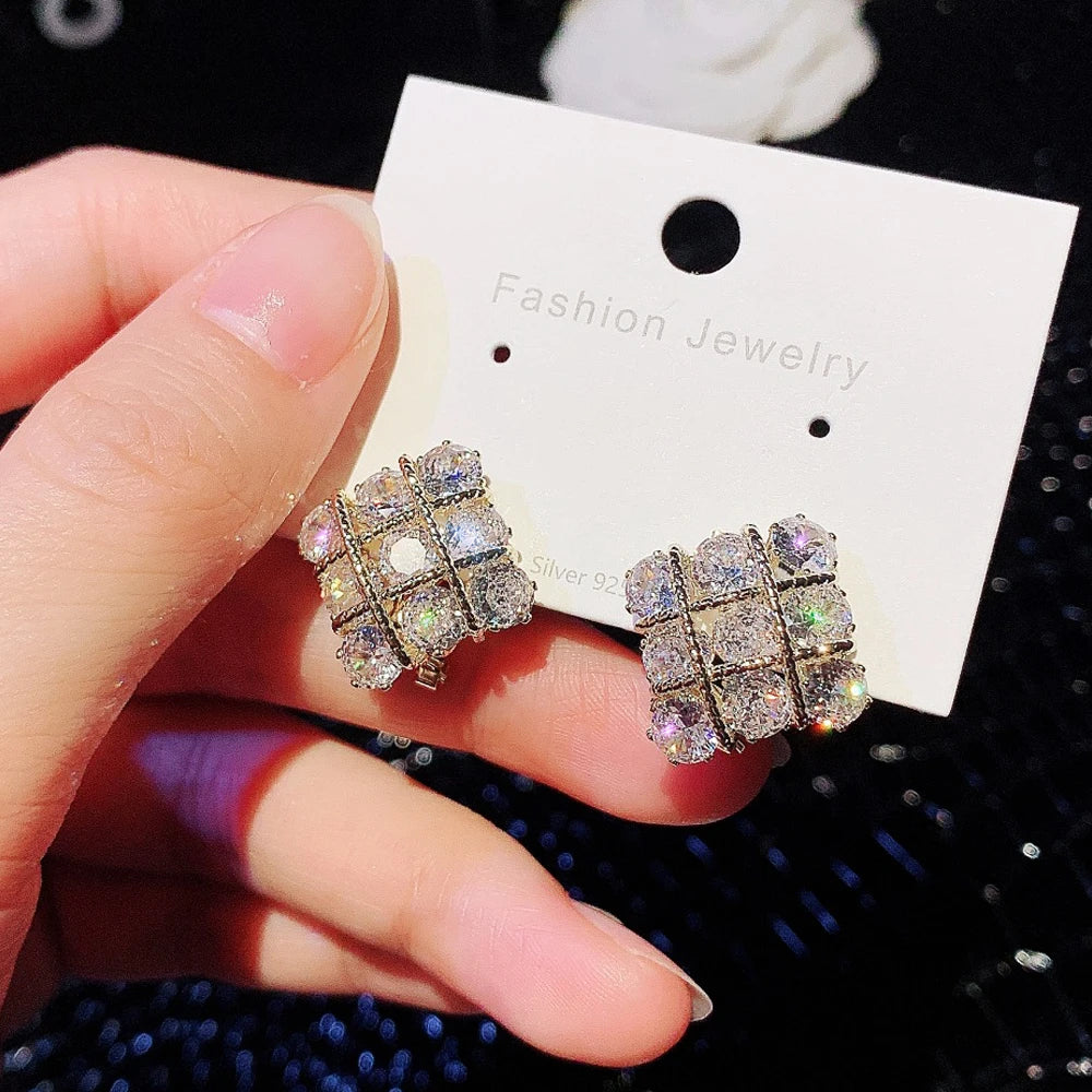 14k Real Gold Plated Sparkling Square ZirconiaJewelry Accessories Gifts Wholesale Luxury Earring For Women