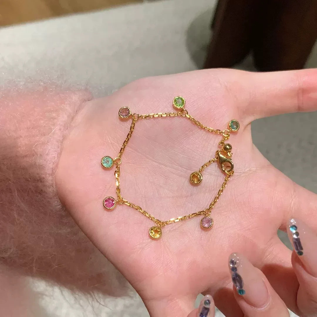 Foydjew Fashion Exquisite Rainbow Colorful Zircon Necklaces Bracelets Gold Color Multi-layer Rings Jewelry Sets For Women