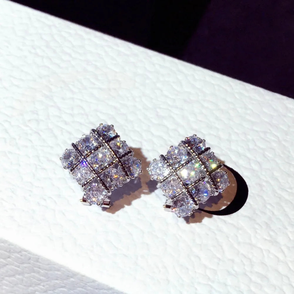 14k Real Gold Plated Sparkling Square ZirconiaJewelry Accessories Gifts Wholesale Luxury Earring For Women