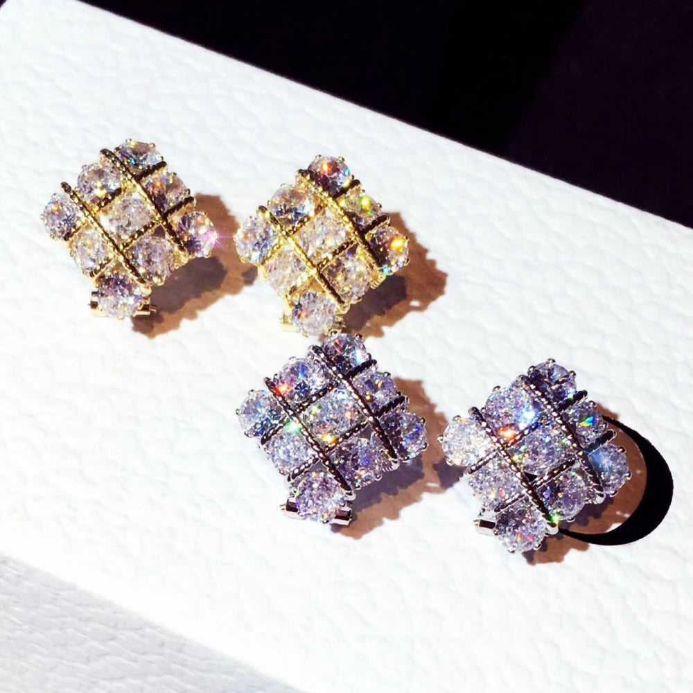 14k Real Gold Plated Sparkling Square ZirconiaJewelry Accessories Gifts Wholesale Luxury Earring For Women