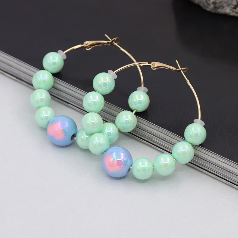 Earrings for Women Accessories 2025 New Fashion Round Beads Love Heart Colorful Hoop Earrings Leisure Party Vacation Jewelry