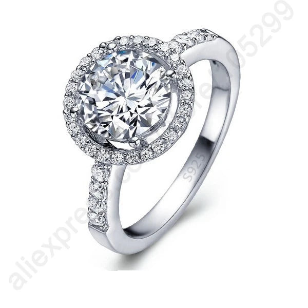 Genuine 925 Sterling Silver Bridal Cubic Zirconia Ring for Women Girls Wedding Engagement Party Fashion Jewelry Gifts Accessory