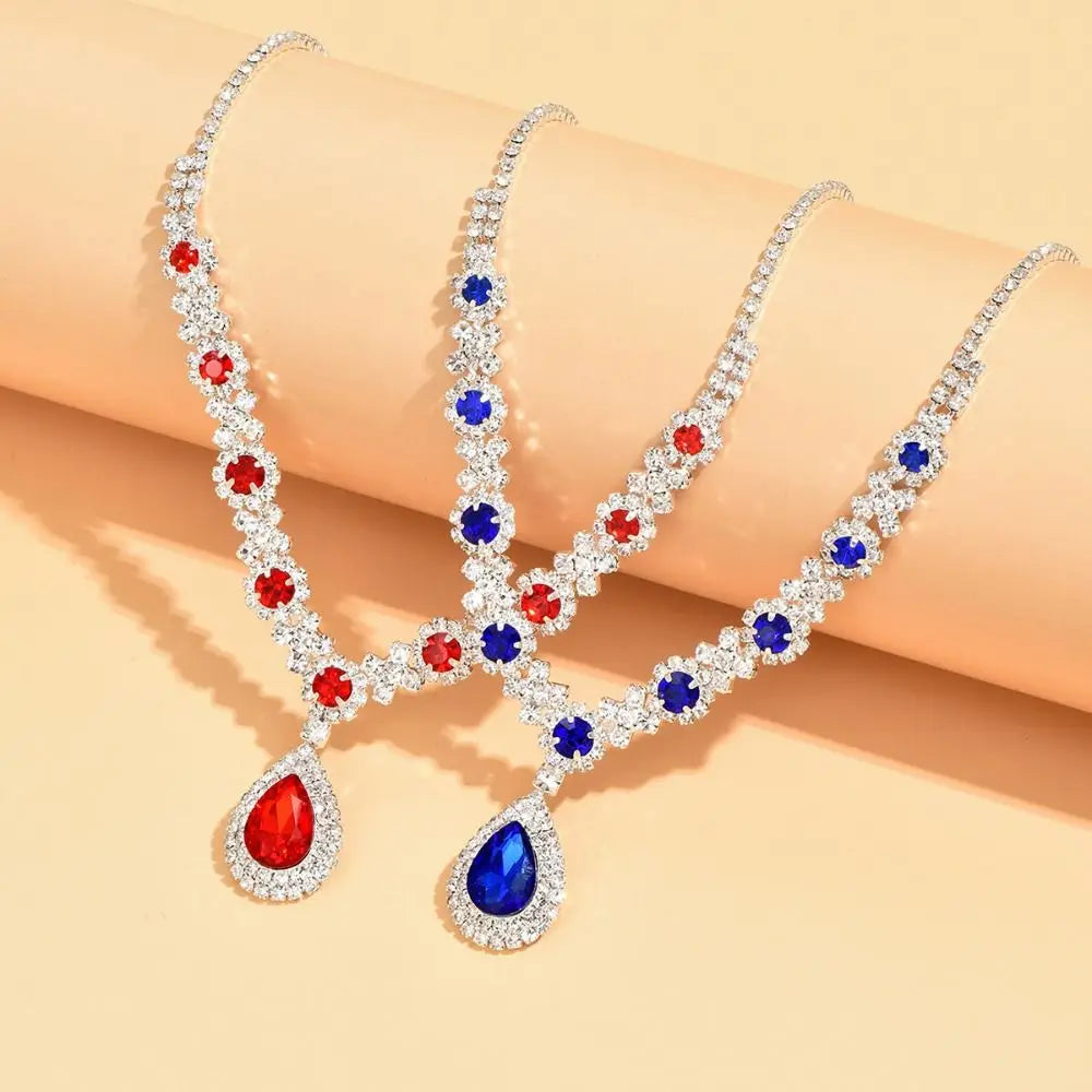 Fashionable Crystal Jewelry Necklace Earring Set Premium Water Drop Dangle Earrings Original Design Inlaid Zircon
