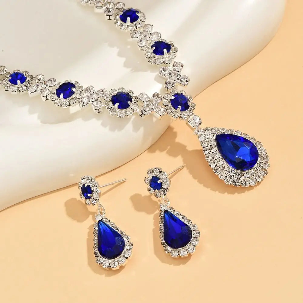 Fashionable Crystal Jewelry Necklace Earring Set Premium Water Drop Dangle Earrings Original Design Inlaid Zircon