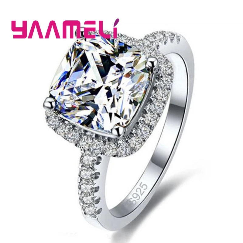 Fashion Jewelry Shiny Cubic Zirconia Rings 925 Sterling Silver Finger Ring For Women   Girls Party Accessories