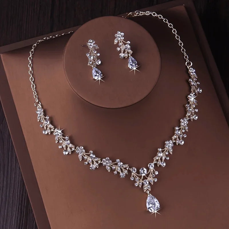 Fashion Bridal Jewelry Wedding Accessories Zircon Rhinestone Set Wedding Banquet Party Versatile Luxury Women's Necklace Earring