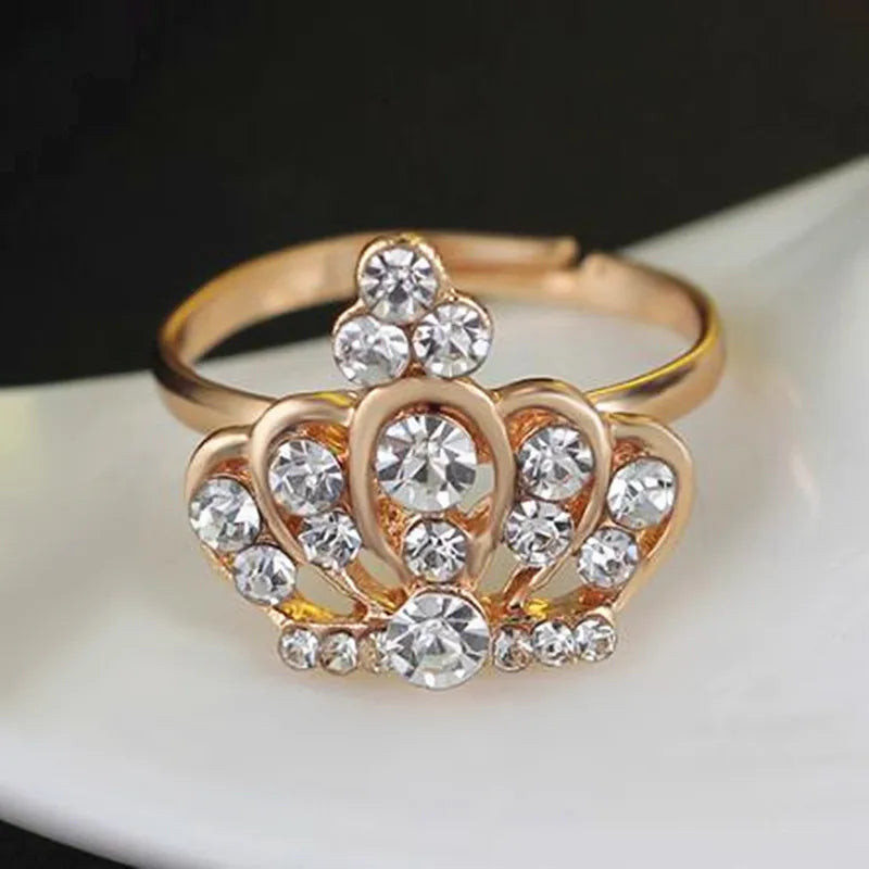 New 4pcs Luxury Gold Color Crown Jewelry Sets For Women Wedding Jewelry Crystal Necklace/Earring/Bracelet/Ring Set For Woman