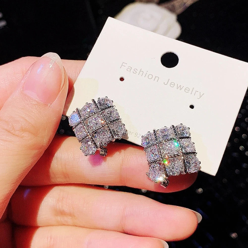 14k Real Gold Plated Sparkling Square ZirconiaJewelry Accessories Gifts Wholesale Luxury Earring For Women