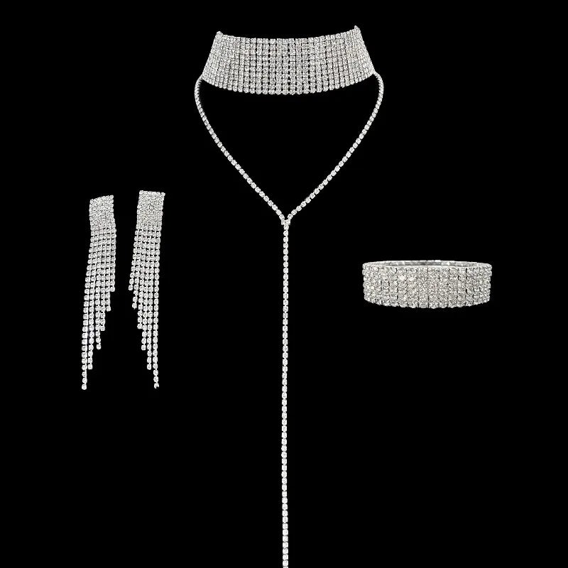 Necklace, earring, bracelet, three piece set for women, fashionable and sexy necklace, tassel earrings, sparkling accessories