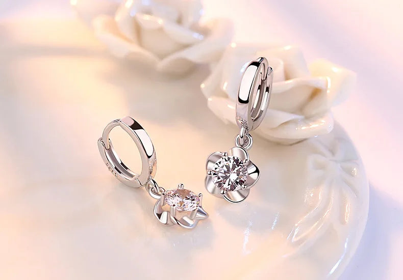 925 Sterling Silver Earrings Jewelry High Quality Retro Simple Pattern Purple White Zircon Earrings Hot Sale