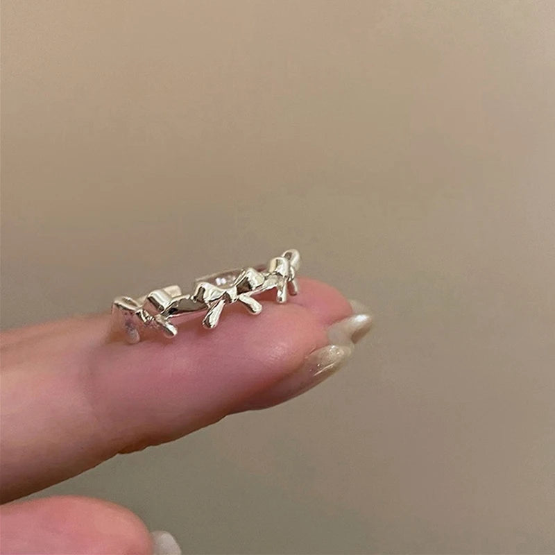 2Pcs Fashion Bow Ribbon Rings For Women Girls Sweet Cute Geometric Bow Opening Adjustable Rings Wedding Party Jewelry Gifts