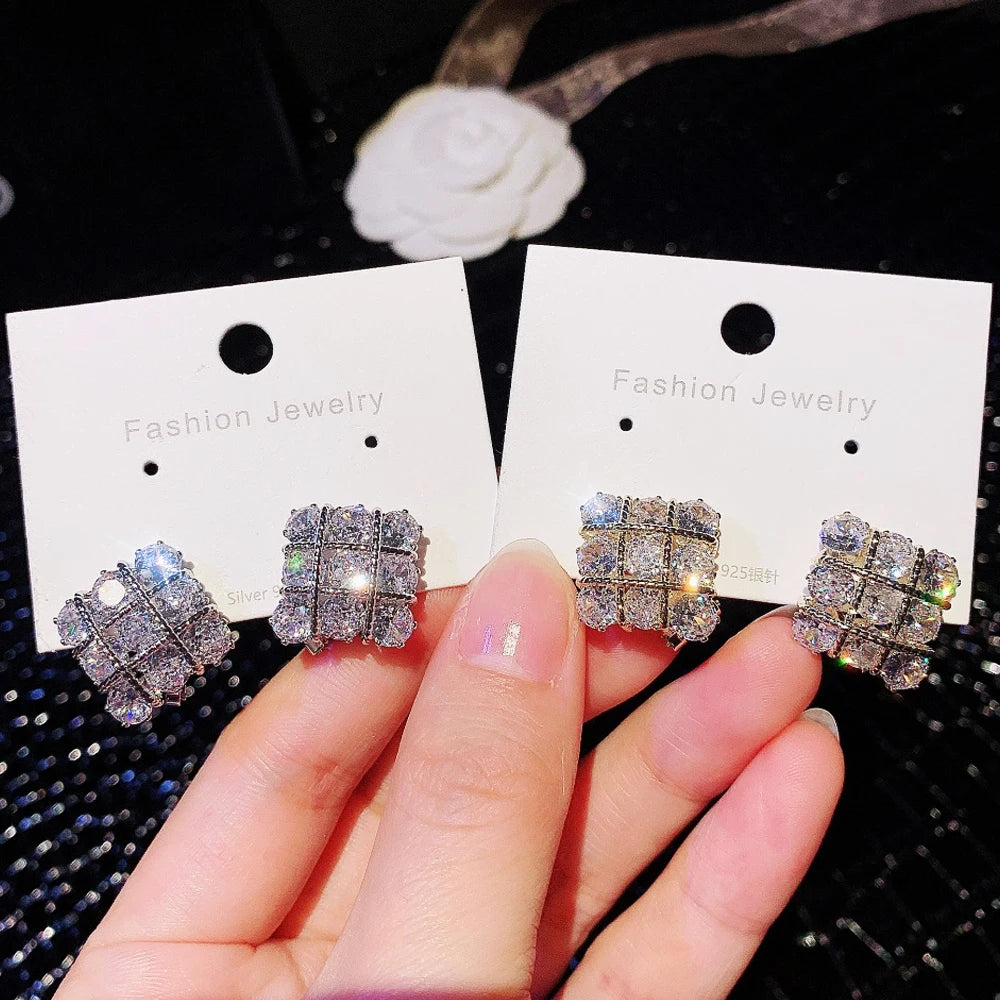 14k Real Gold Plated Sparkling Square ZirconiaJewelry Accessories Gifts Wholesale Luxury Earring For Women