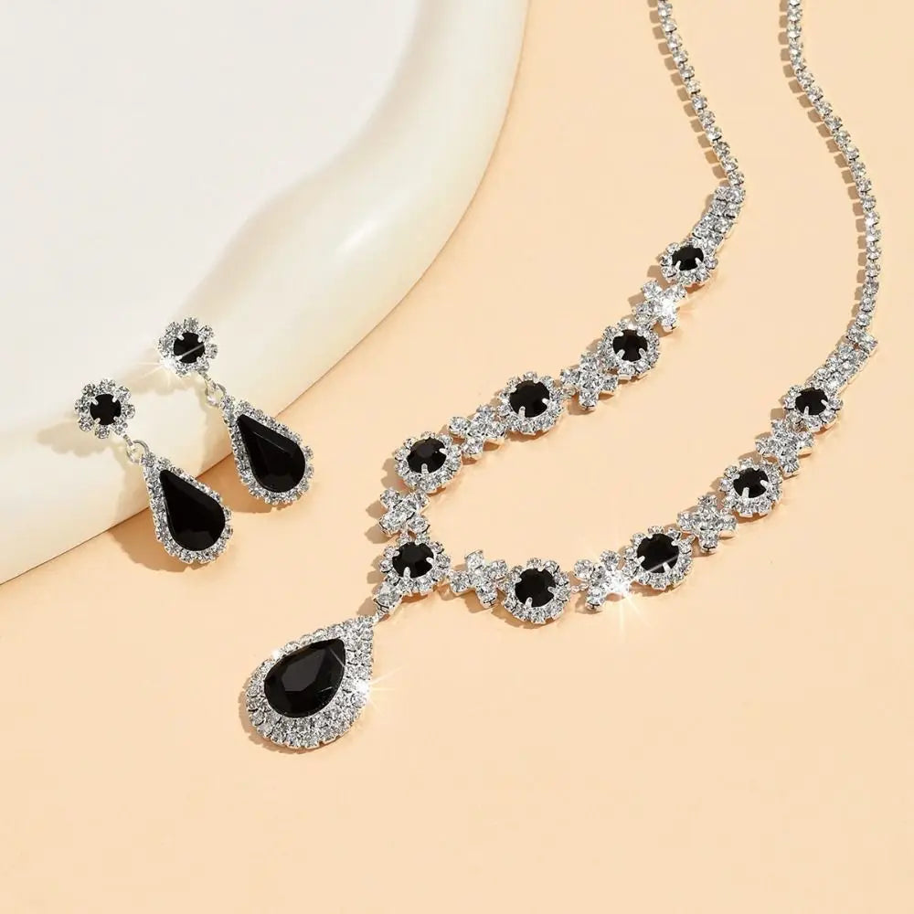 Fashionable Crystal Jewelry Necklace Earring Set Premium Water Drop Dangle Earrings Original Design Inlaid Zircon